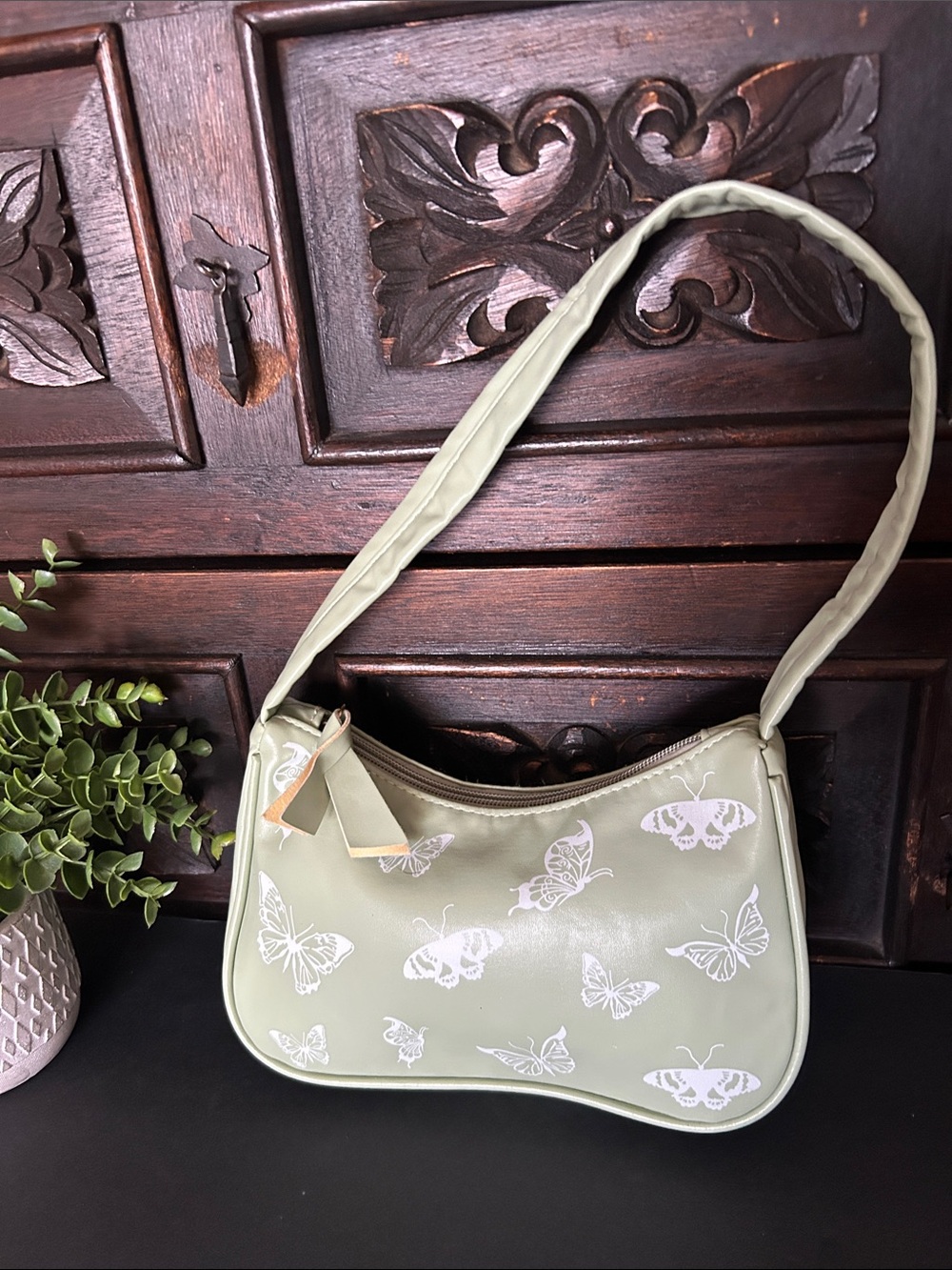 Green Butterfly Print Shoulder Bag - Women